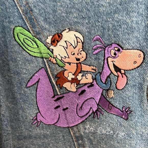 Vintage Too Cute Flintstone Denim Jean Jacket Size 2 Unisex - Picture 6 of 11